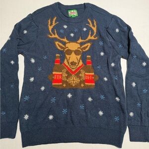 Party Sweater brand Ugly Reindeer Beer Christmas LS pullover, Men's Medium #373‎